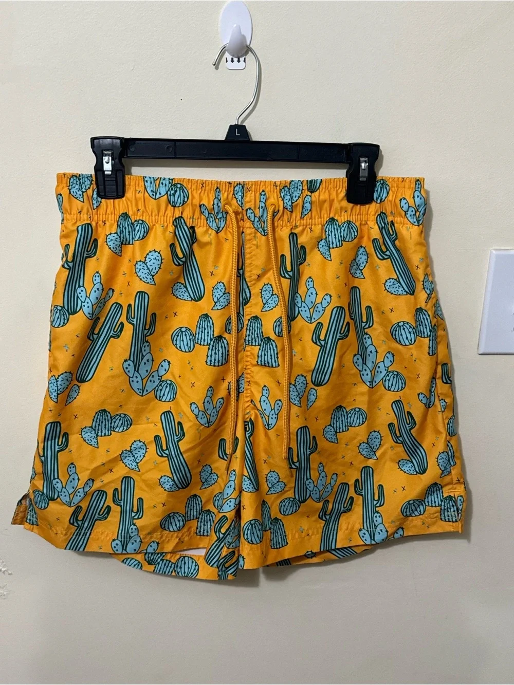George Yellow Swim Trunks with Teal Cactus Print